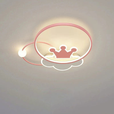 Contemporary Nordic Kids Iron Acrylic Circle Round Crown Cloud LED Flush Mount Ceiling Light For Bedroom