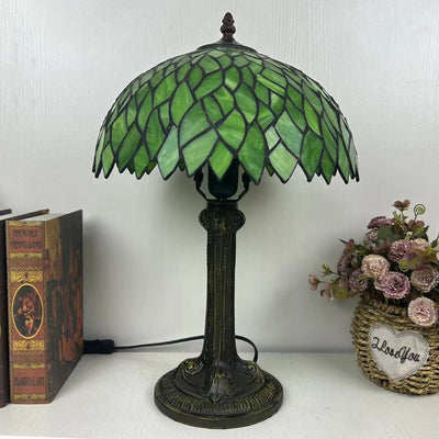 Traditional Tiffany Dome Flower Iron Glass 1-Light Table Lamp For Living Room