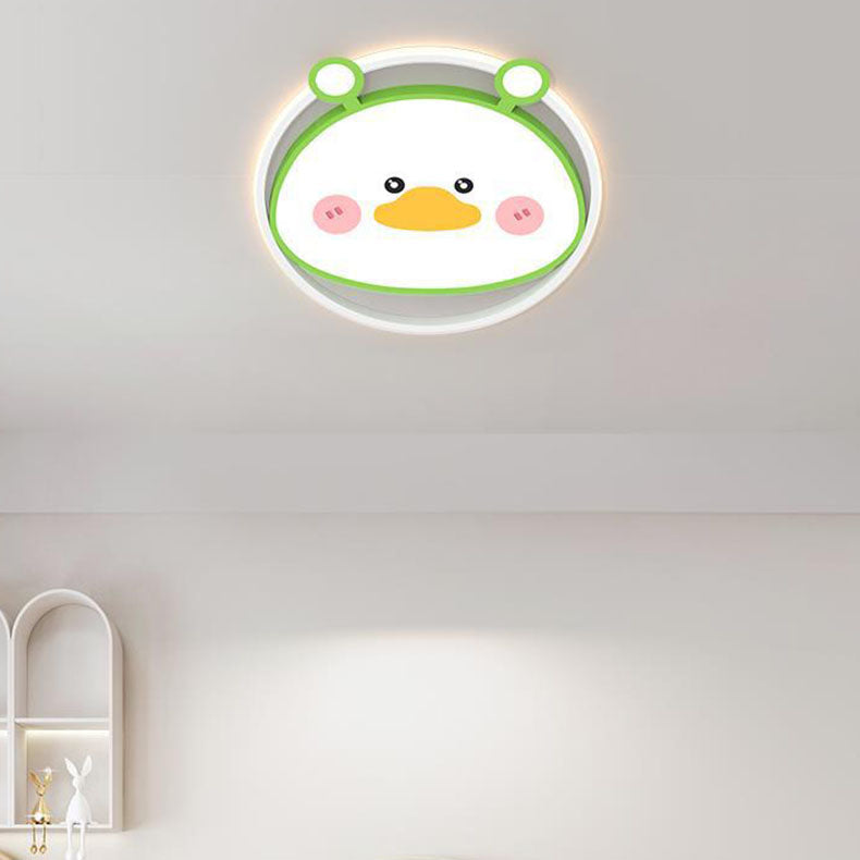 Contemporary Creative Cartoon Animal Duck Acrylic LED Flush Mount Ceiling Light For Bedroom