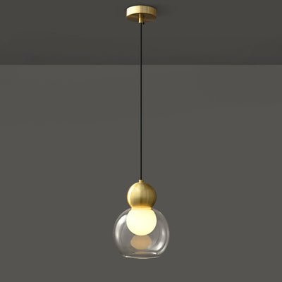 Modern Minimalist Dome Cylinder Orb Copper Glass 1-Light Pendant Light For Bedroom