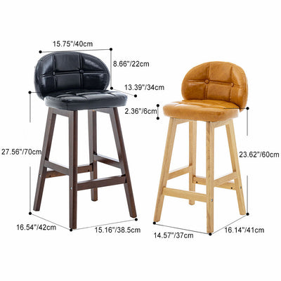 Modern Minimalist Square Wood Leather Foam Bar Stool With Four Legs Backrest For Dining Room