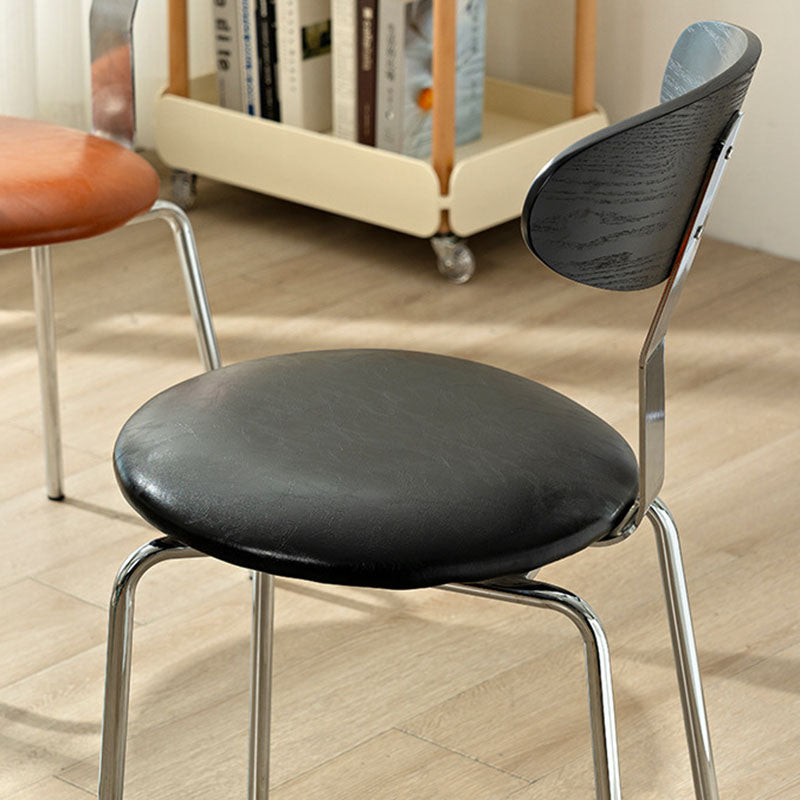 Modern Minimalist Round Wood Iron Dining Chair Four Legs Backrest For Dining Room