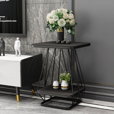 Contemporary Nordic Square Geometric Slab Iron End Table 2-Tier For Living Room