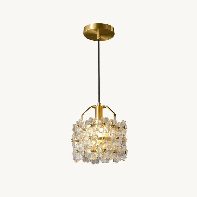 Traditional French Flower Petal Round Crystal Hardware 1-Light Pendant Light For Bedroom