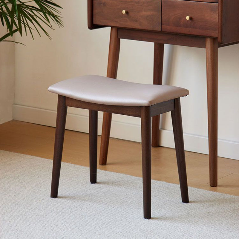 Modern Minimalist Rectangular Soft Leather Wood Vanity Stool For Bedroom