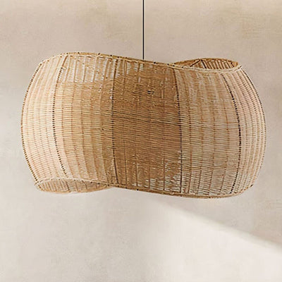 Traditional Vintage Rattan Weaving Cage 1-Light Pendant Light For Dining Room