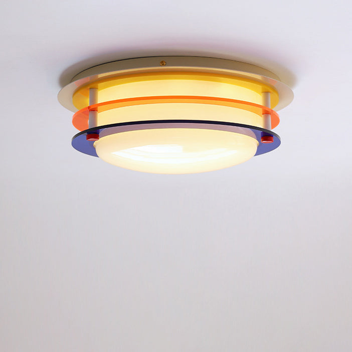 Modern Minimalist Colorful Iron Acrylic Disc Splicing LED Flush Mount Ceiling Light For Bedroom