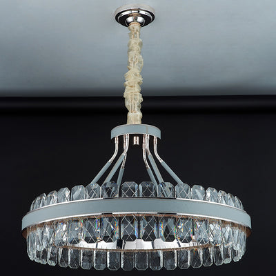 Modern Luxury Crystal Round Leather Crystal LED Chandelier For Bedroom