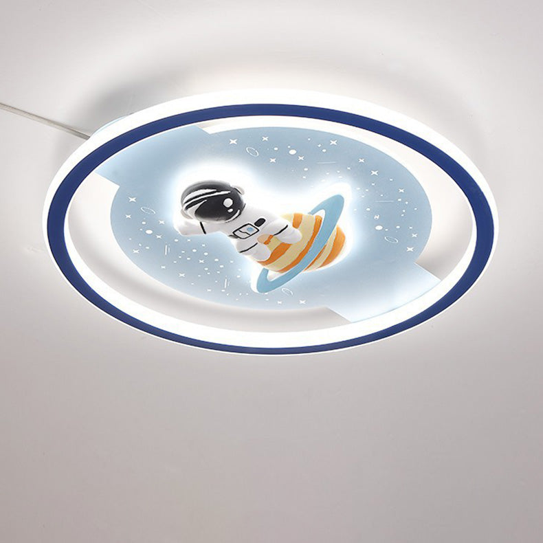 Contemporary Creative Childlike Spaceman Rabbit Design LED Kids Flush Mount Ceiling Light For Bedroom