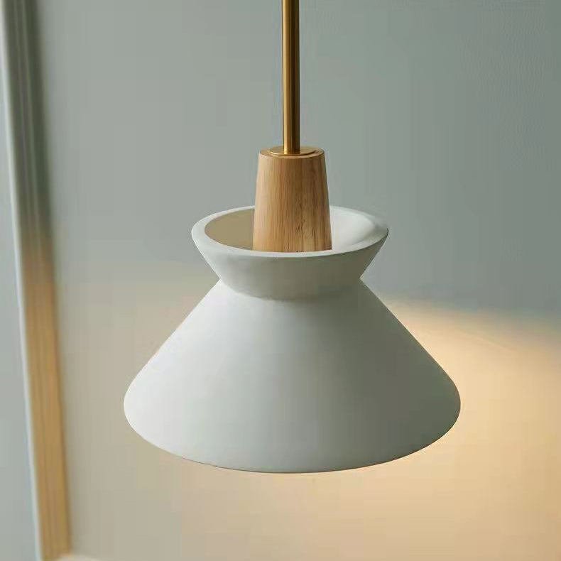 Contemporary Industrial Round Cone Hardware Glass Cement Wood 1-Light Pendant Light For Living Room