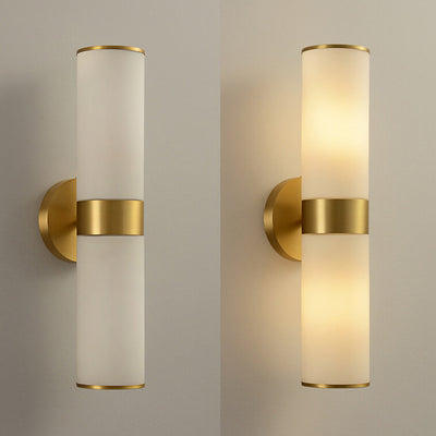 Modern Minimalist Cylindrical Glass All-copper 1/2 Light Wall Sconce Lamp