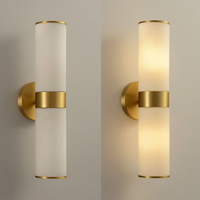 Modern Minimalist Cylindrical Glass All-copper 1/2 Light Wall Sconce Lamp