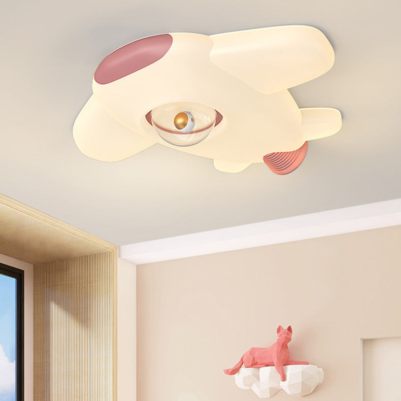 Contemporary Creative Iron PE Cartoon Airplane Design LED Kids Flush Mount Ceiling Light For Bedroom