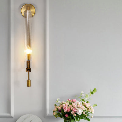 Contemporary Simplicity Hardware Ribbed Glass Column 1-Light Wall Sconce Lamp For Living Room