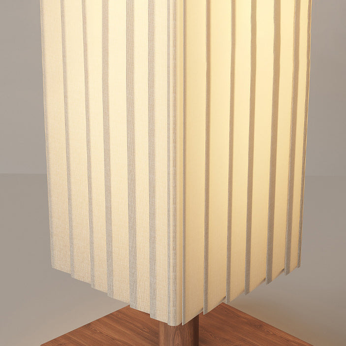 Traditional Japanese Column Rectangular Walnut Fabric LED Standing Floor Lamp For Living Room