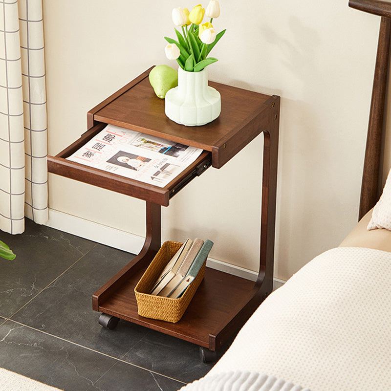 Modern Minimalist Rectangular Wood Side Table 2-Tier For Living Room