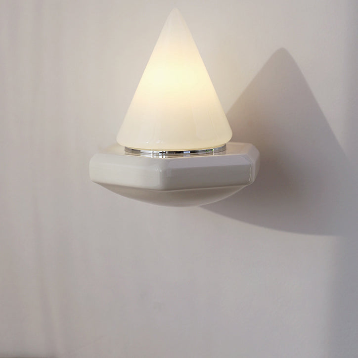 Modern Minimalist Cone Iron Ceramic Glass 1-Light Wall Sconce Lamp For Bedroom