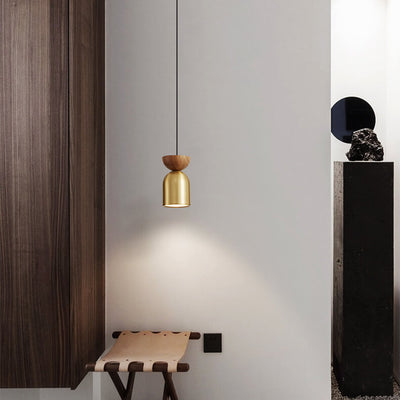 Italian Light Luxury Full Copper Wood Grain Column LED Pendant Light