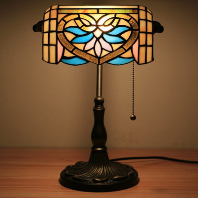 Traditional Tiffany Half Cylinder Zinc Alloy Stained Glass 1-Light Table Lamp For Bedroom