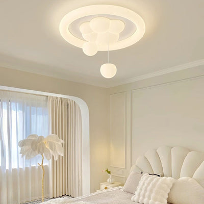 Contemporary Nordic Cream Cat Claw PE Shade Round Ball Decoration LED Flush Mount Ceiling Light For Living Room