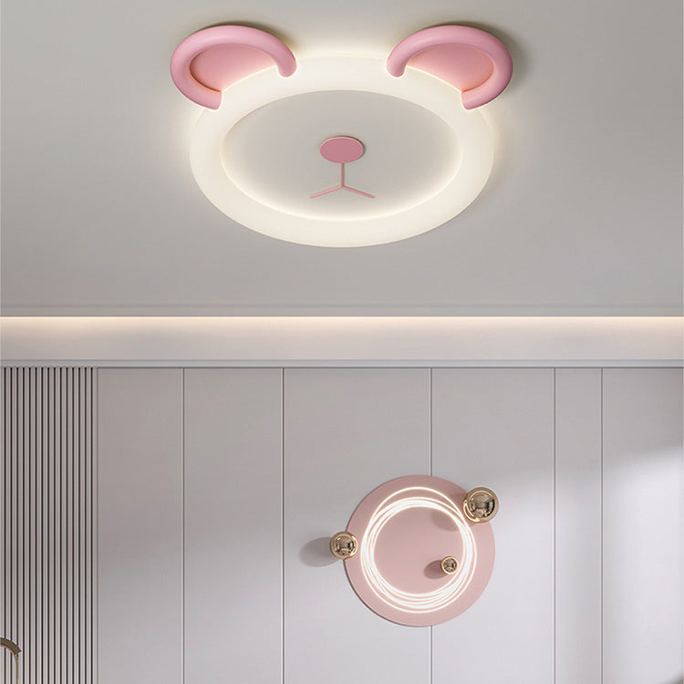 Contemporary Creative Cartoon Panda PE Resin LED Kids Flush Mount Ceiling Light For Bedroom