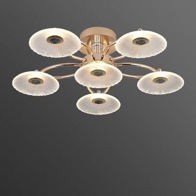 Contemporary Luxury Gold Finish Frame Enamel Bauhinia Glass Shade LED Semi-Flush Mount Ceiling Light For Living Room