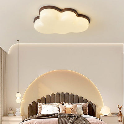 Modern Minimalist Cloud Wood Acrylic LED Flush Mount Ceiling Light For Bedroom