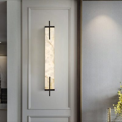 Modern Luxury Full Copper Marble Rectangle LED Wall Sconce Lamp For Living Room