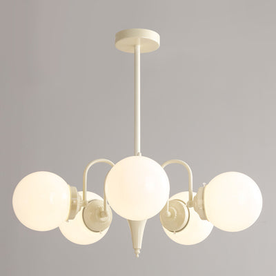 Contemporary Retro Branch Curved Rod Round Ball Iron Glass 3/5 Light Chandelier For Living Room