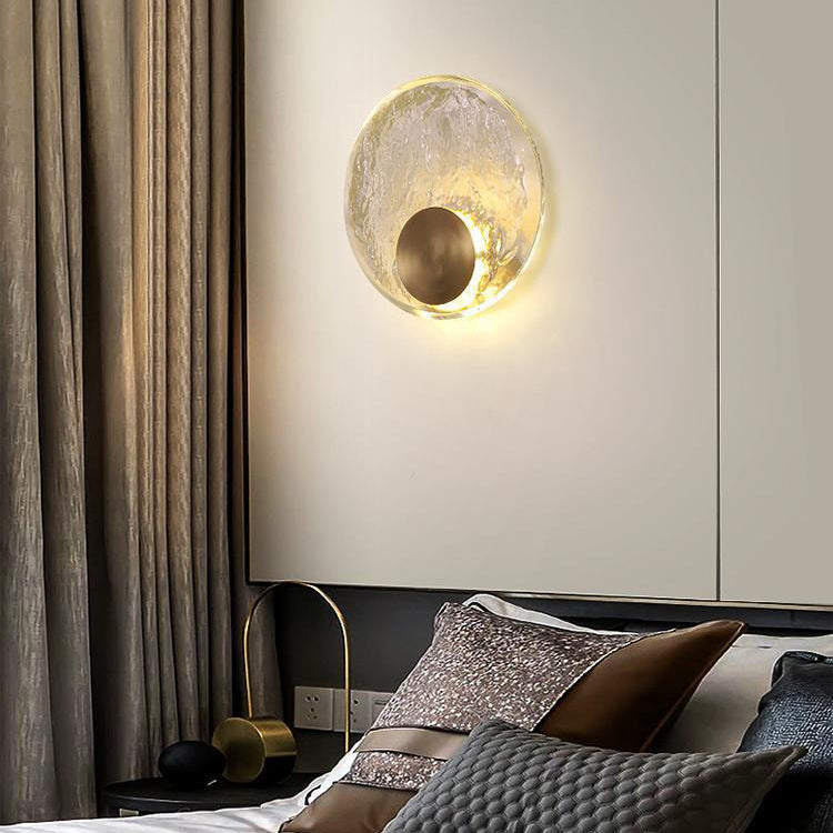 Contemporary Luxury Brass Water-ripple Round Crystal LED Wall Sconce Lamp For Living Room