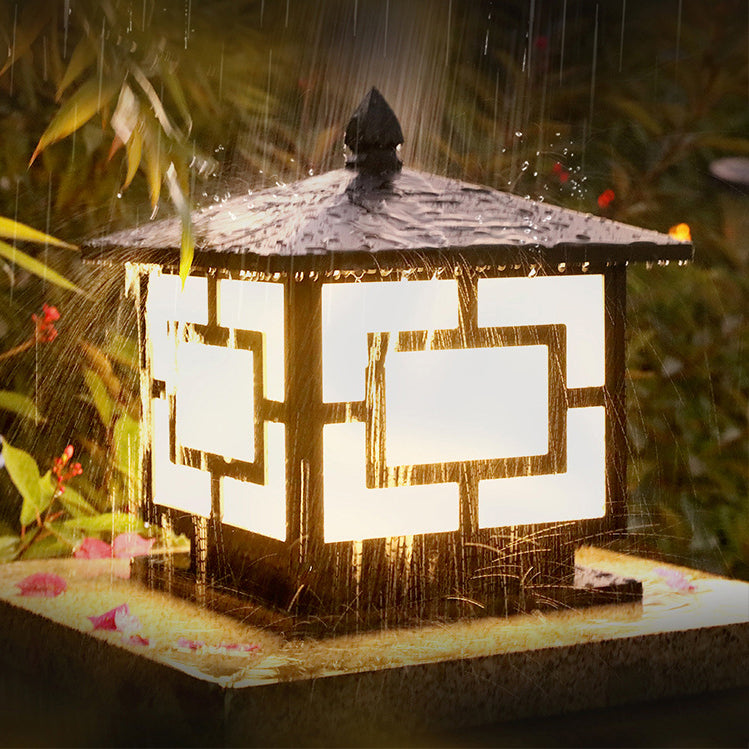 Traditional Chinese Solar Waterproof ABS Acrylic Square Lantern LED Landscape Lighting Outdoor Light For Outdoor Patio