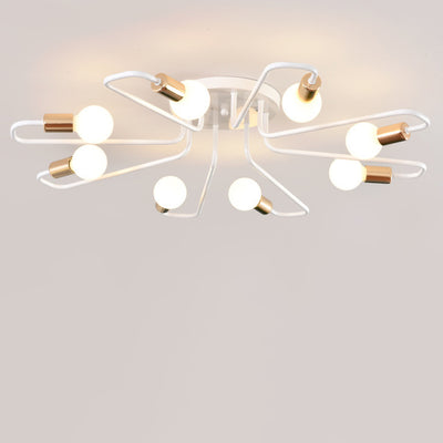 Contemporary Nordic Curved Tube Line Iron 6/8 Light Semi-Flush Mount Ceiling Light For Living Room