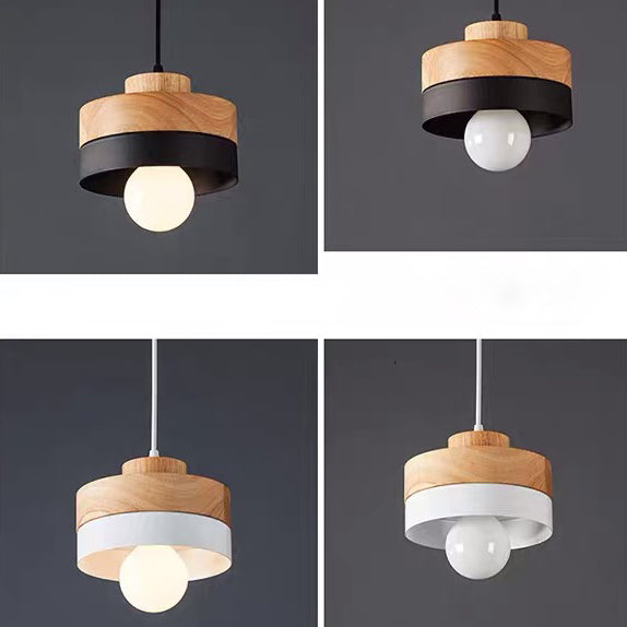 Modern Minimalist Macaron Square Iron Wood 1-Light Pendant Light For Living Room