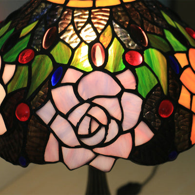 Traditional Tiffany Bloom Floral Stained Glass 1 - Light Table Lamp For Bedroom