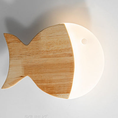 Nordic Creative Simple Wood Art Small Fish LED Wall Sconce Lamp