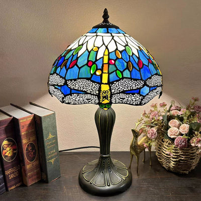 Traditional Tiffany Round Dome Flower Alloy Stained Glass 1-Light Table Lamp For Living Room