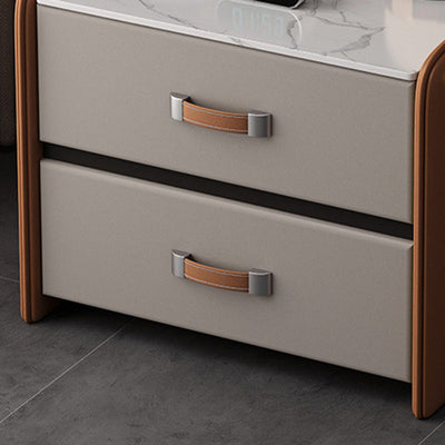 Modern Simplicity Rectangular Slab Saddle Leather Wood Nightstand 2-Drawer For Bedside