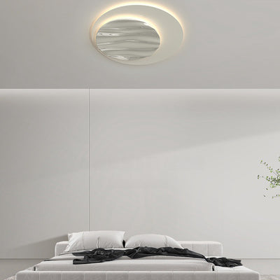 Modern Minimalist Aluminum Polycarbonate Round Ripple LED Flush Mount Ceiling Light For Bedroom