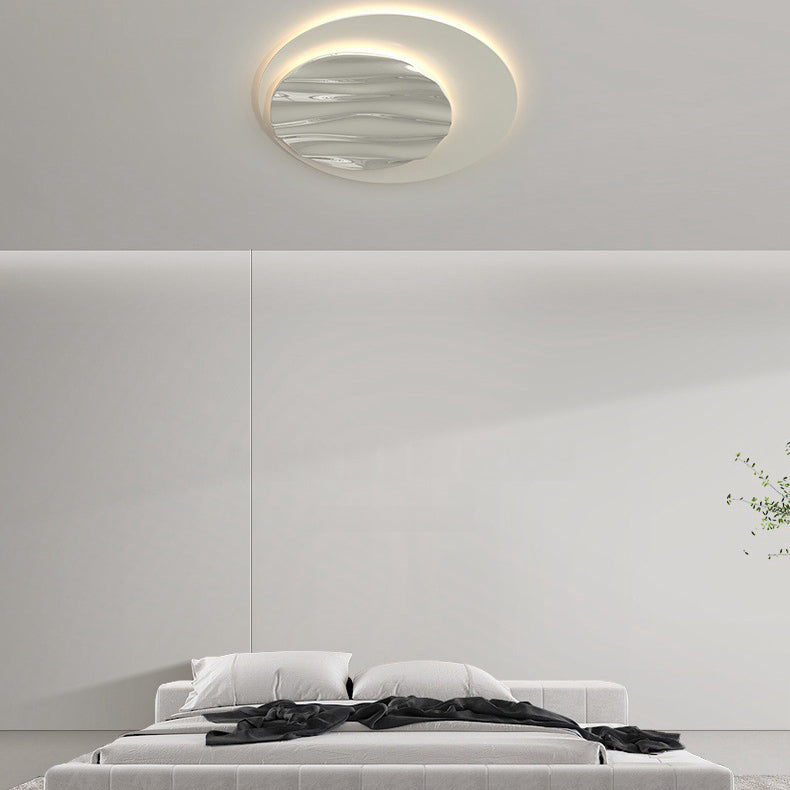 Modern Minimalist Aluminum Polycarbonate Round Ripple LED Flush Mount Ceiling Light For Bedroom