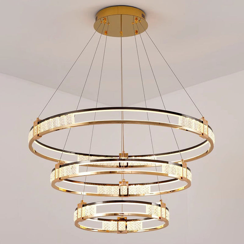 Modern Luxury Circle Aluminum Crystal Glass LED Chandelier For Living Room