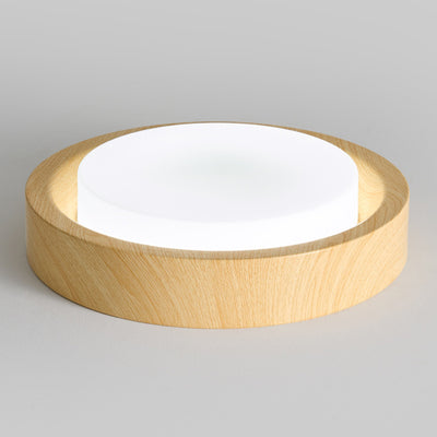 Traditional Japanese Round Glass Wood Grain LED Flush Mount Ceiling Light For Bedroom