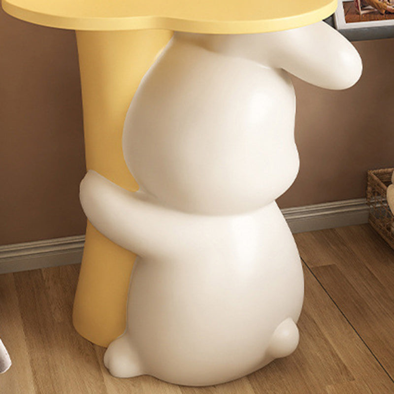 Contemporary Creative Kids Flower Rabbit Resin Wood End Table 1-Tray For Bedroom