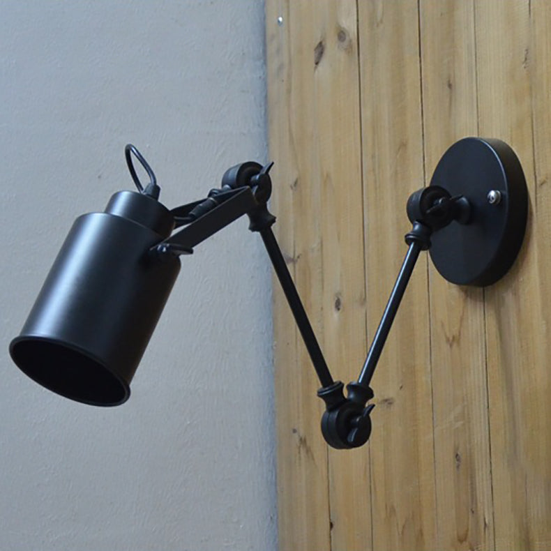 Contemporary Industrial Cylinder Swing Arm Iron Aluminium 1-Light Wall Sconce Lamp For Living Room