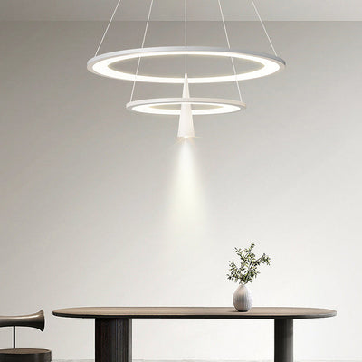 Modern Minimalist Circle Tapered Iron Acrylic LED Chandelier For Living Room