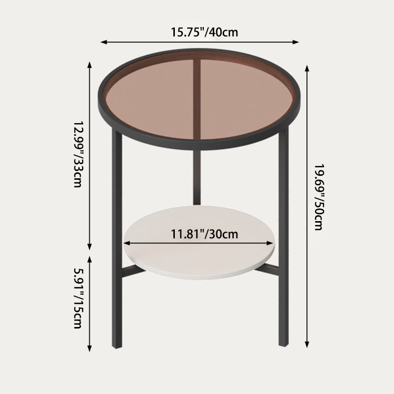 Modern Minimalist Round Table Top Glass Carbon Steel Sintered Stone Coffee Table 1-Shelf For Living Room