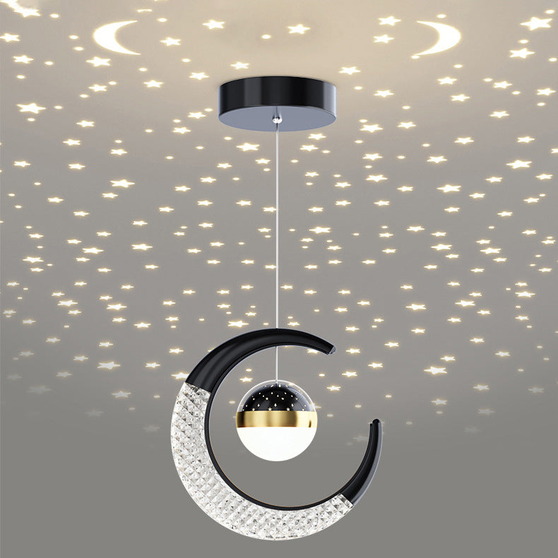 Modern Minimalist Moon Orb Iron Acrylic LED Pendant Light For Bedroom