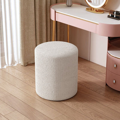 Modern Minimalist Cylinder Frame Lambswool Solid Wood Vanity Stool For Bedroom