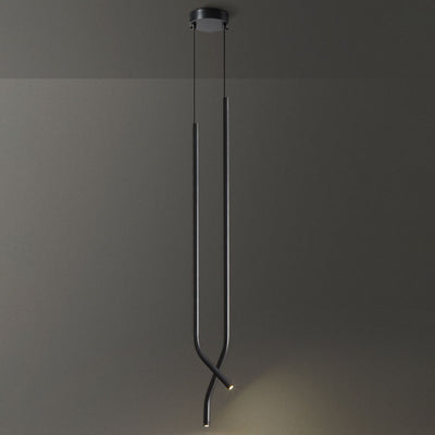 Modern Minimalist Bent Fine Tube All Copper LED Pendant Light For Bedroom