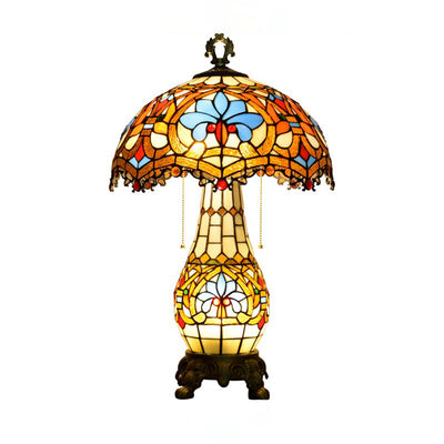 Traditional Tiffany Floral Peach Heart Design Stained Glass 2-Light Table Lamp For Living Room