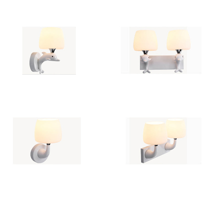 Contemporary Nordic Dolphin Cylinder Metal Resin Glass 1/2 Light Wall Sconce Lamp For Bedside